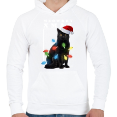 PRINTFASHION Karácsonyi cica - Férfi kapucnis pulóver - Fehér