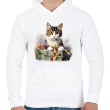 PRINTFASHION Karácsonyi cica - Férfi kapucnis pulóver - Fehér férfi pulóver, kardigán