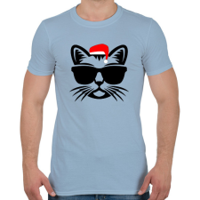 PRINTFASHION Karácsonyi Cica  - Férfi póló - Világoskék férfi póló
