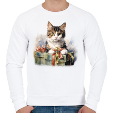 PRINTFASHION Karácsonyi cica - Férfi pulóver - Fehér