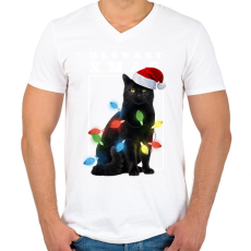 PRINTFASHION Karácsonyi cica - Férfi V-nyakú póló - Fehér