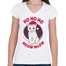 PRINTFASHION Karácsonyi Cica Ho Ho Ho - Női V-nyakú póló - Fehér női póló