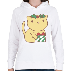 PRINTFASHION Karácsonyi cica - Női kapucnis pulóver - Fehér