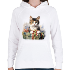 PRINTFASHION Karácsonyi cica - Női kapucnis pulóver - Fehér