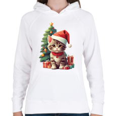 PRINTFASHION Karácsonyi cica - Női kapucnis pulóver - Fehér