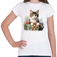 PRINTFASHION Karácsonyi cica - Női póló - Fehér
