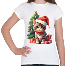 PRINTFASHION Karácsonyi cica - Női póló - Fehér