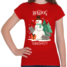 PRINTFASHION Karácsonyi Cica - Női póló - Piros női póló