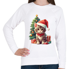 PRINTFASHION Karácsonyi cica - Női pulóver - Fehér női pulóver, kardigán