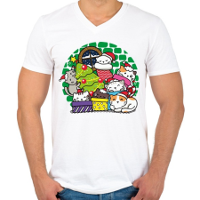 PRINTFASHION Karácsonyi cicás- Meowy - Férfi V-nyakú póló - Fehér férfi póló