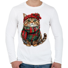 PRINTFASHION Karácsonyi cicás minta - Férfi hosszú ujjú póló - Fehér