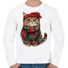 PRINTFASHION Karácsonyi cicás minta - Férfi pulóver - Fehér