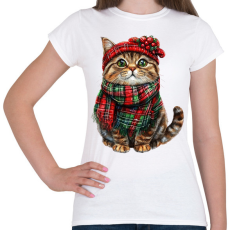 PRINTFASHION Karácsonyi cicás minta - Női póló - Fehér