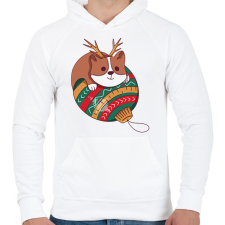 PRINTFASHION Karácsonyi corgi - Férfi kapucnis pulóver - Fehér férfi pulóver, kardigán