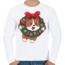 PRINTFASHION Karácsonyi corgi - Férfi pulóver - Fehér férfi pulóver, kardigán