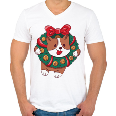 PRINTFASHION Karácsonyi corgi - Férfi V-nyakú póló - Fehér