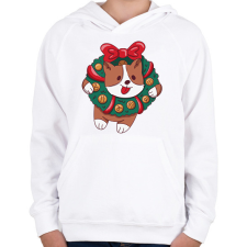 PRINTFASHION Karácsonyi corgi - Gyerek kapucnis pulóver - Fehér gyerek pulóver, kardigán