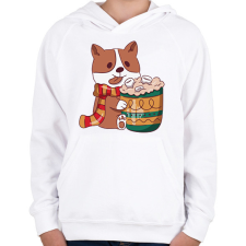 PRINTFASHION Karácsonyi corgi - Gyerek kapucnis pulóver - Fehér gyerek pulóver, kardigán