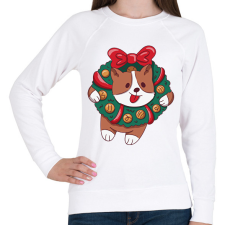 PRINTFASHION Karácsonyi corgi - Női pulóver - Fehér női pulóver, kardigán