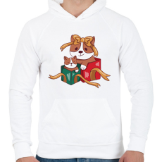 PRINTFASHION Karácsonyi corgik - Férfi kapucnis pulóver - Fehér