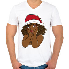 PRINTFASHION Karácsonyi csajszi - Férfi V-nyakú póló - Fehér férfi póló