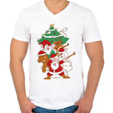 PRINTFASHION Karácsonyi dab csapat - Férfi V-nyakú póló - Fehér férfi póló