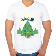 PRINTFASHION Karácsonyi fenyő - Férfi V-nyakú póló - Fehér