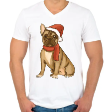 PRINTFASHION Karácsonyi francia bulldog - Férfi V-nyakú póló - Fehér férfi póló