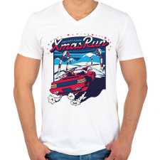 PRINTFASHION Karácsonyi futam-Xmas run - Férfi V-nyakú póló - Fehér férfi póló