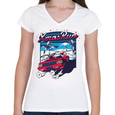 PRINTFASHION Karácsonyi futam-Xmas run - Női V-nyakú póló - Fehér női póló