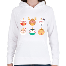 PRINTFASHION Karácsonyi gömbök - Női kapucnis pulóver - Fehér női pulóver, kardigán