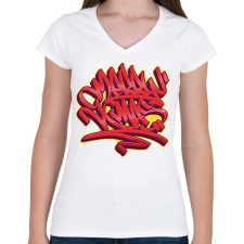 PRINTFASHION Karácsonyi graffiti - Női V-nyakú póló - Fehér női póló
