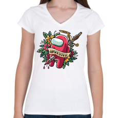 PRINTFASHION Karácsonyi impostor - among us meme - Női V-nyakú póló - Fehér