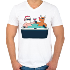 PRINTFASHION Karácsonyi jacuzzi - Férfi V-nyakú póló - Fehér
