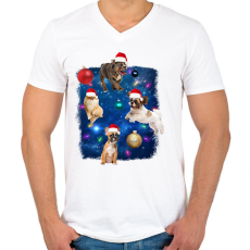 PRINTFASHION Karácsonyi kutyák - Férfi V-nyakú póló - Fehér