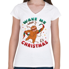 PRINTFASHION Karácsonyi lajhár - Női V-nyakú póló - Fehér