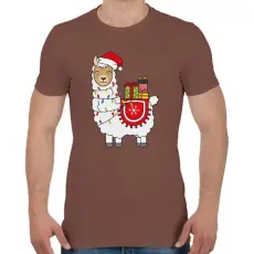 PRINTFASHION Karácsonyi láma - Férfi póló - Mogyoróbarna