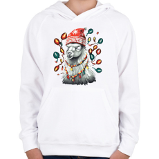 PRINTFASHION Karácsonyi láma - Gyerek kapucnis pulóver - Fehér