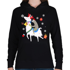 PRINTFASHION Karácsonyi láma - Női kapucnis pulóver - Fekete női pulóver, kardigán