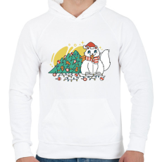 PRINTFASHION Karácsonyi macska - Férfi kapucnis pulóver - Fehér
