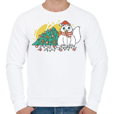 PRINTFASHION Karácsonyi macska - Férfi pulóver - Fehér férfi pulóver, kardigán