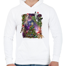 PRINTFASHION Karácsonyi macskák - Férfi kapucnis pulóver - Fehér férfi pulóver, kardigán