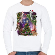 PRINTFASHION Karácsonyi macskák - Férfi pulóver - Fehér férfi pulóver, kardigán