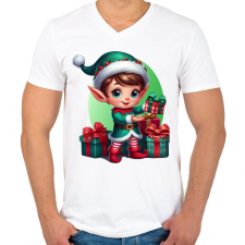 PRINTFASHION Karácsonyi manófiú - Férfi V-nyakú póló - Fehér férfi póló