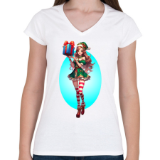 PRINTFASHION Karácsonyi manólány - Női V-nyakú póló - Fehér női póló