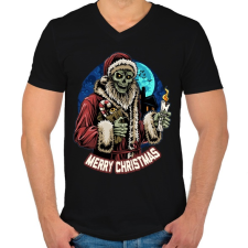 PRINTFASHION Karácsonyi mikulás zombi - Férfi V-nyakú póló - Fekete férfi póló