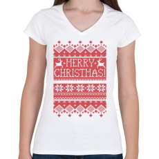 PRINTFASHION Karácsonyi minta - Női V-nyakú póló - Fehér