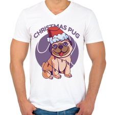 PRINTFASHION Karácsonyi mopsz - Férfi V-nyakú póló - Fehér férfi póló