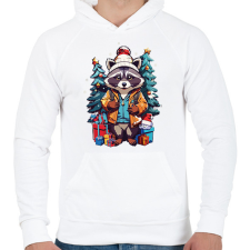 PRINTFASHION Karácsonyi mosómedve - Férfi kapucnis pulóver - Fehér férfi pulóver, kardigán