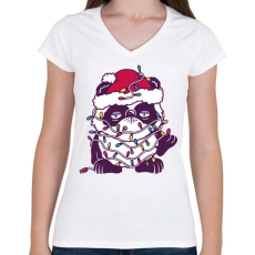 PRINTFASHION Karácsonyi panda - Női V-nyakú póló - Fehér